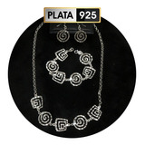 Pulsera + Aretes + Collar Plata Ley 925 Figuras Geométricas