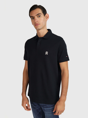 Polo Con Monograma Bordado De Hombre Azul Tommy Hilfiger