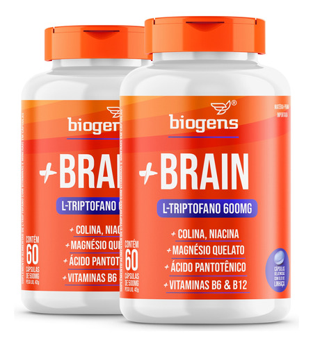 2x+ Brain Triptofano 600mg 60cps Sono + Relax + Foco Biogens