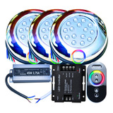 Kit 03 Luminária Led 15w Rgb Rosca 1/2 Meia Para Piscinas Com Controle Touch 16milhoes De Cores Mais Fonte Blindada 12v