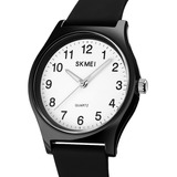 Reloj Mujer Skmei 1760 Analogico Minimalista Clasico Malla Negro Bisel Negro Fondo Blanco