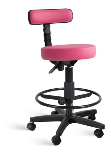 Cadeira Mocho Alto Pink Com Encosto Podologo 