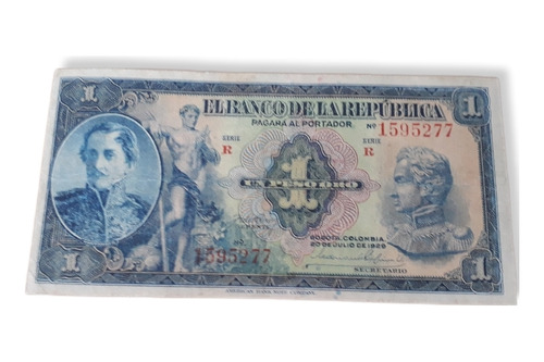 Colombia 1 Peso Oro 1929 Primera Fecha  7 Digitos 