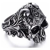 Anillo De Motorista Masónico Vintage Con Calavera Gótica De 