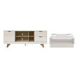 Conjunto Rack E Mesa De Centro Dubbo Off White Carvalho