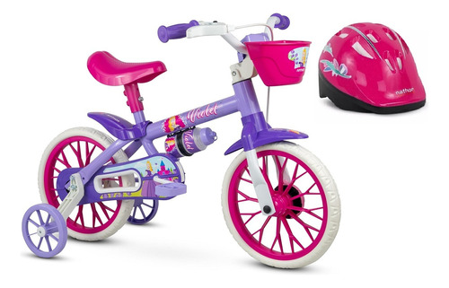 Bicicleta Aro 12 Violet Nathor + Capacete Infantil