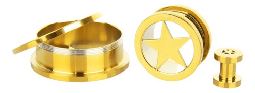 Alargadores Dourado Com Estrela Aço Par Tam  4 A 30mm