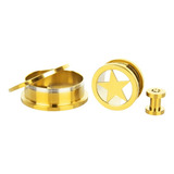 Alargadores Dourado Com Estrela Aço Par Tam  4 A 30mm