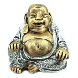 Buda Chines Grande Da Fortuna Dourado E Prata