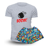 Pijama De Verano Comics Remera Gris - Store Mykonos