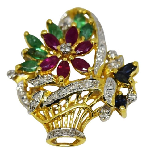 Broche Antiguo Oro 18k Rubies ,esmeraldas,brillantes,zafiro