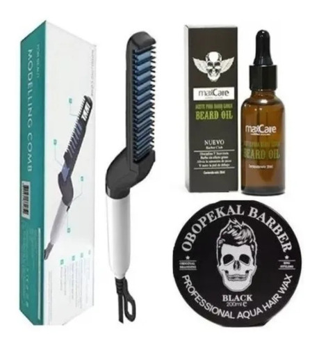 Kit Peine Alisador De Barba + Aceite Y Cera Capilar 