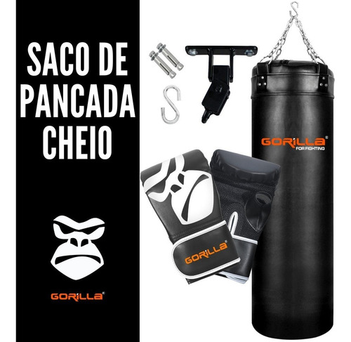 Gorila Kit Treino Muay Thai Mma Soco Bater Cor Preto Altura 120 Cm