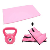 Colchoneta 2 Cm + Tobilleras 3kg Combo Gimnasia Kit Rosa