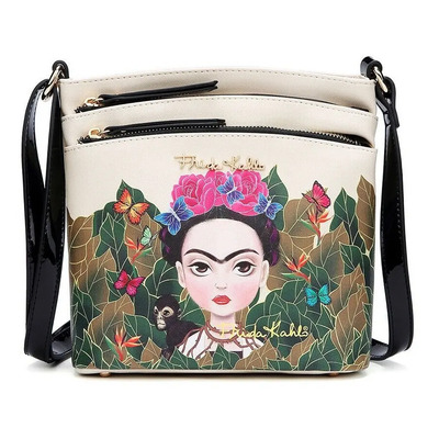 Crossbody Triple Cierre Frida Kahlo Cartoon Original 705bk Negro
