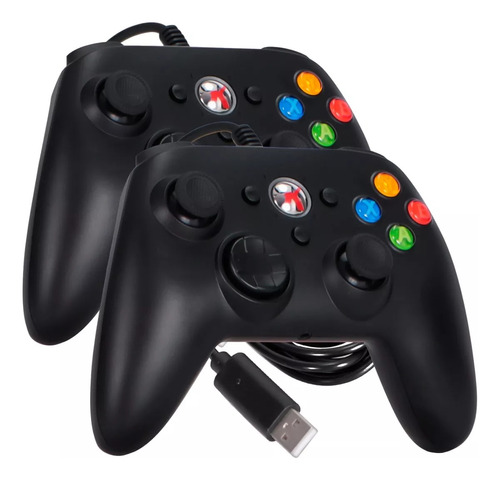 Kit 2 Controle Para Xbox 360 C/ Fio Pc Joystick Usb Notebook