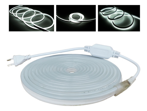 Mangueira Led Neon Branco Frio 6k 6m 8x16mm + Conector