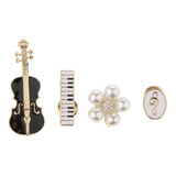 4 Pcs Mulheres Bowknot Cristal Violino Piano Flor Broche