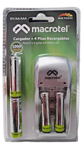 Cargador + 4 Pilas Recargables 2aa Y 2aaa Macrotel