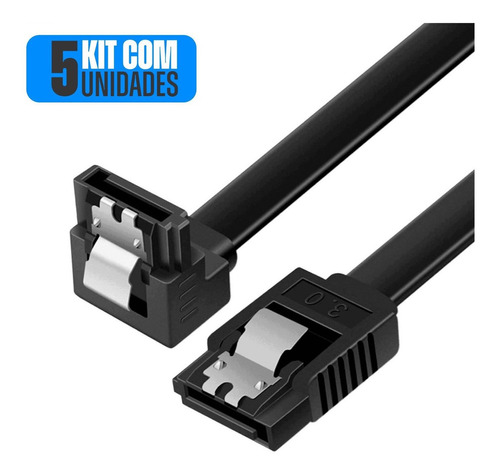 Kit 5 Cabo Dados Sata 3 6gbs 40cm Conector 90° Hd Ssd Preto