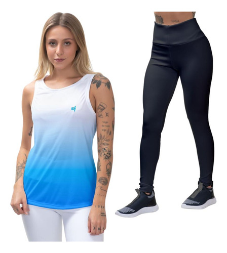 Kit Calça Feminina Legging Camiseta Fitness Treino Academia