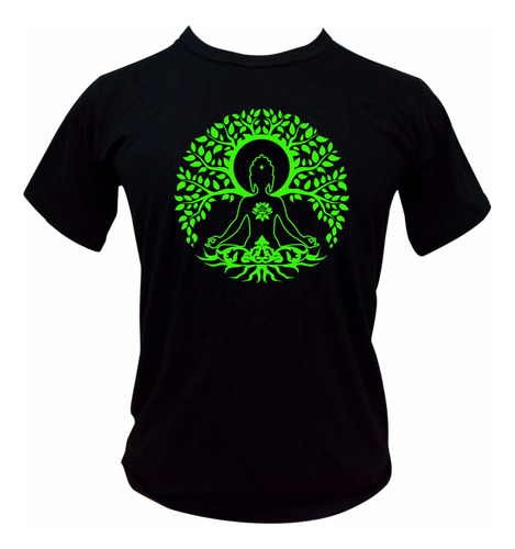 Camiseta Meditação Buda Yoga 100% Algodão Cor Luz Negra