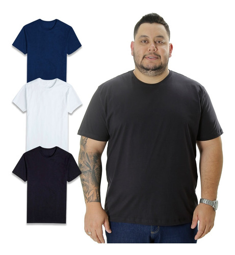 Kit 3 Camisetas Plus Size 100% Algodão Lisa Básica Qualidade