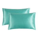 Fundas Para Almohada Queen De Saten Color Turquesa 50x76cm