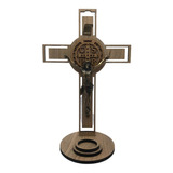 Crucifixo  Mesa Medalha São Bento Com Porta Vela 30 Cm