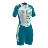 Macaquinho Dunas Feminino Bike Flor Azul Ciclismo 21