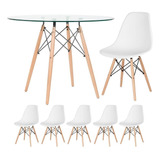 Mesa Redonda Eames 100cm + 5 Cadeiras Branco Branco