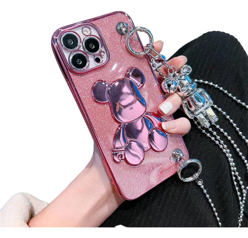 Funda Osito Con Glitter Colgante Para iPhone Varios Modelos