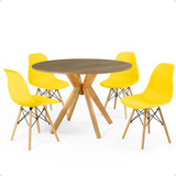 Mesa De Jantar Marci Natural 100cm + 4 Cadeiras Eames Eiffel Cor Amarelo