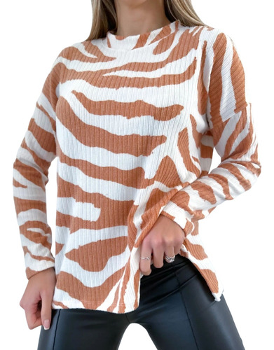 Sweater Cuello Redondo Mujer De Lanilla Brush Premium Amplio