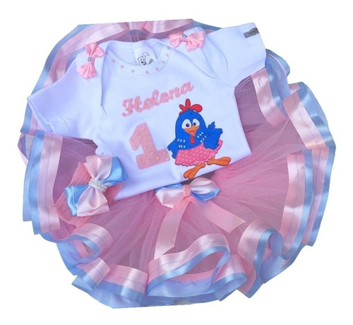 Roupa De Festa Galinha Pintadinha Tutu E Body Com Nome