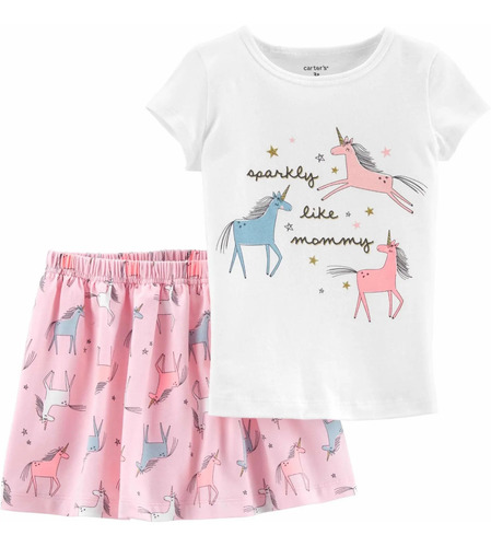 Set Carters Unicornio Falda Con Calzón Integrado Y Blusa