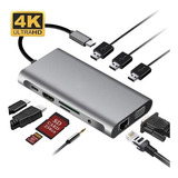 10 En 1 Usb Tipo C Hub Divisor A 4k Hdmi Vga Rj45 Pd Usb