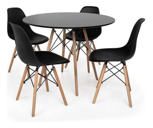 Conjunto Mesa Eiffel 4 Lugares Preto Madeira Mdf Eames