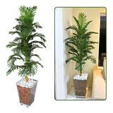 Planta Artificial Palmeira Grande + Vaso De Vidro Completo