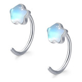 Aretes Plata S925 Redondos Estrella Gato Piedra Lunar Y Arco