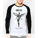 Polera Nirvana Rock Raglan Manga Larga Unisex Cod 001