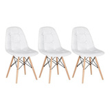 3 Cadeiras Estofadas Cozinha Capitonê Eames Botonê  Cores Assento Branco