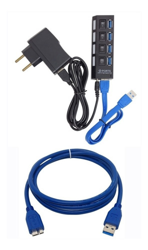 Hub Usb 3.0 De 4 Usb C/ Fonte 5 Gbps + Cabo Usb 3.0 - 1,5m