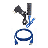 Hub Usb 3.0 De 4 Usb C/ Fonte 5 Gbps + Cabo Usb 3.0 - 1,5m