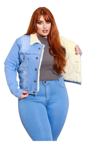 Jaqueta Jeans Clara Com Pelinho Plus Size 360° 23 Graus 4093