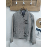 Campera Cuero /cuello Mao/gris/s/vintage