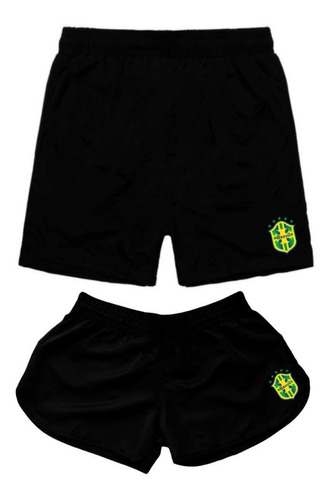 Kit Casal Mozão Brasil Bermuda Moda Praia Short Combinando