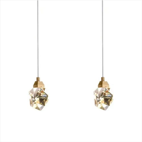 Kit 2 Pendente Pedra De Cristal Lavabo Cabeceira Dourado Led