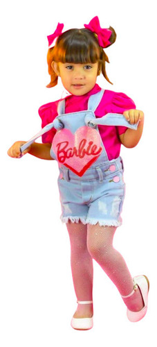 Macaquinho Jeans Infantil Menina Barbie