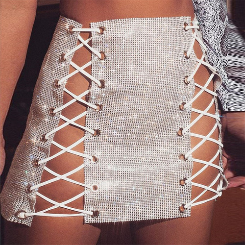 1 Falda Con Tirantes De Strass, Traje Sexy De Club Spice